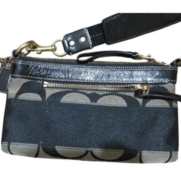 Coach Cursive Creed Monogram Canvas Leather Wristlet Wallet with Hangtag & Charm - Picture 2 of 11